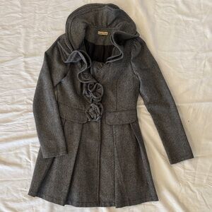 Altar'd State Gray Ruffle-Trim Wool Coat